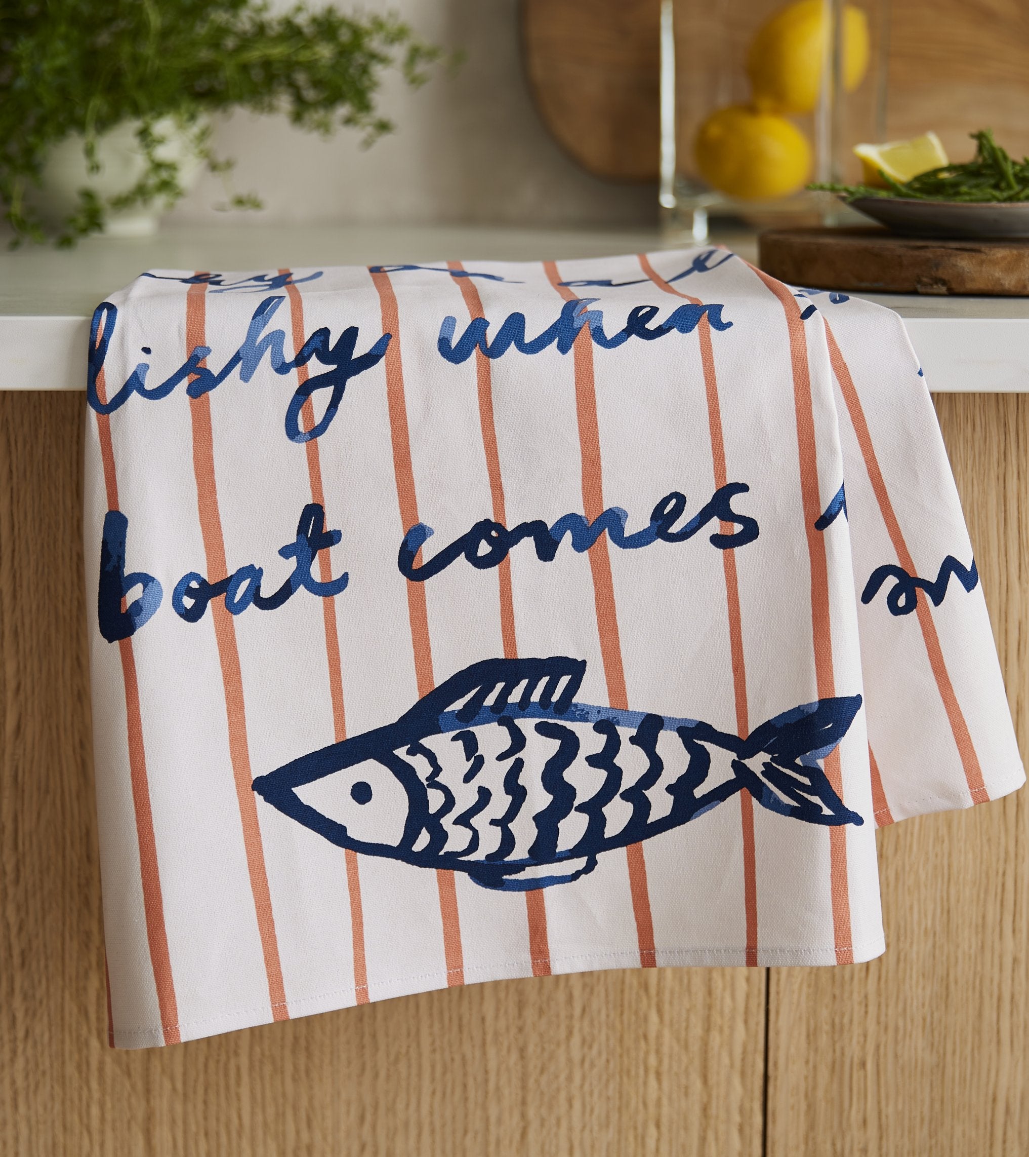 Ulster Weavers "Catch of the Day - Stripe", Printed cotton tea towel.