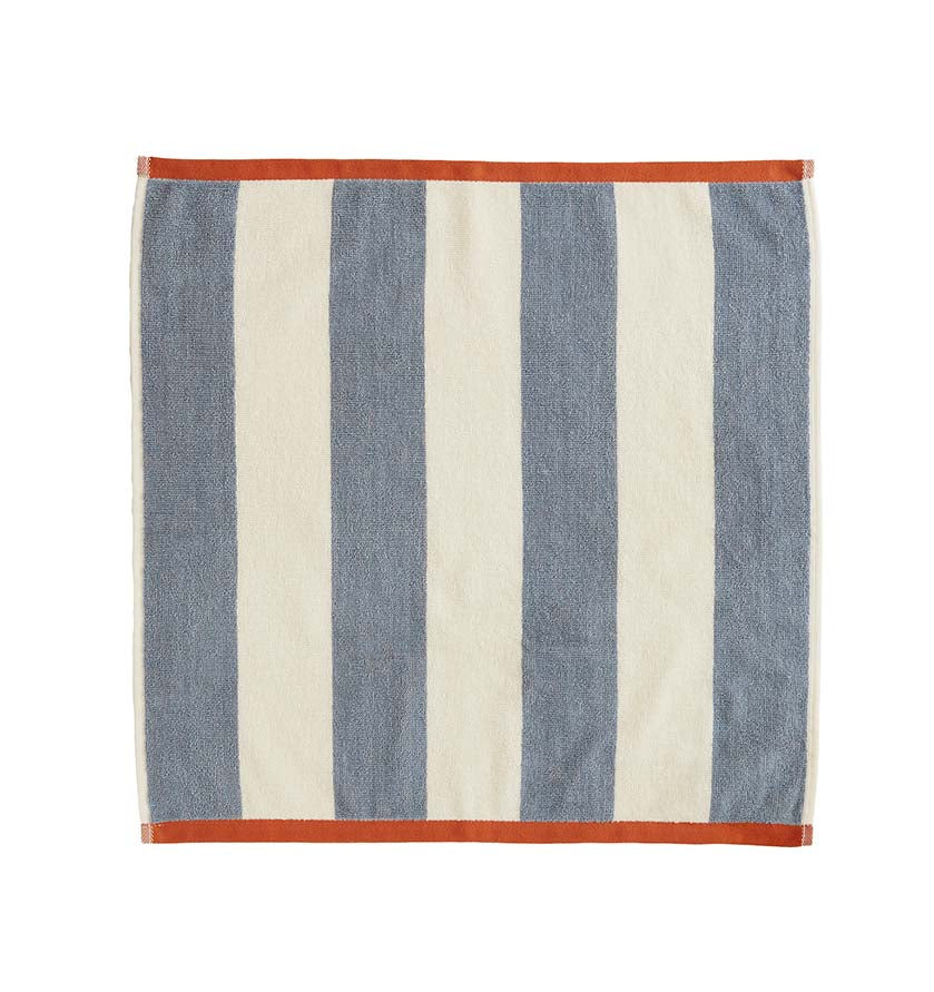 Coucke "Rivage-Orange & Blue", Cotton terry hand towel. Designed in France.