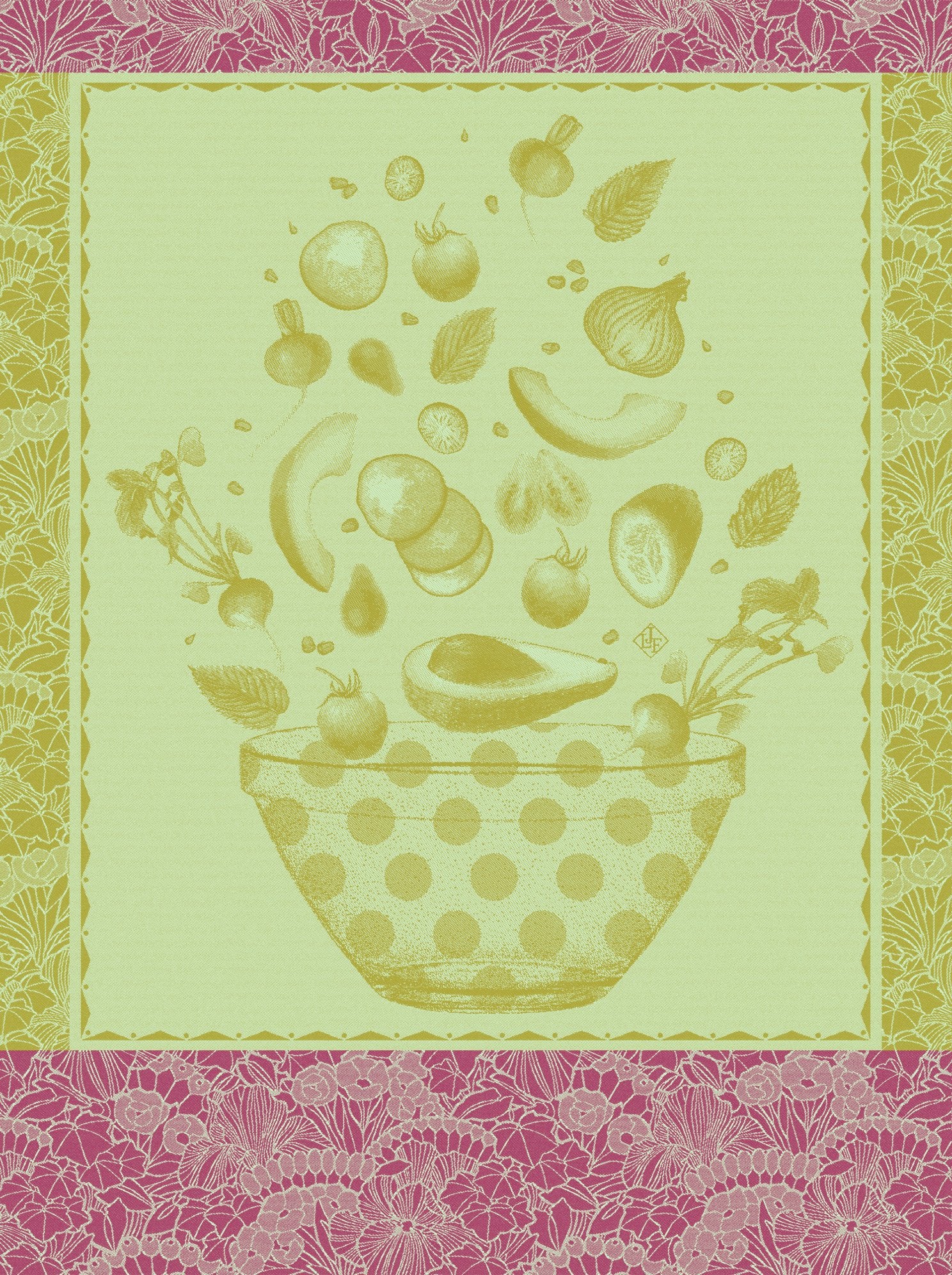 Jacquard Francais "Salade d’Ete" (Green), Woven cotton tea towel. Made in France.