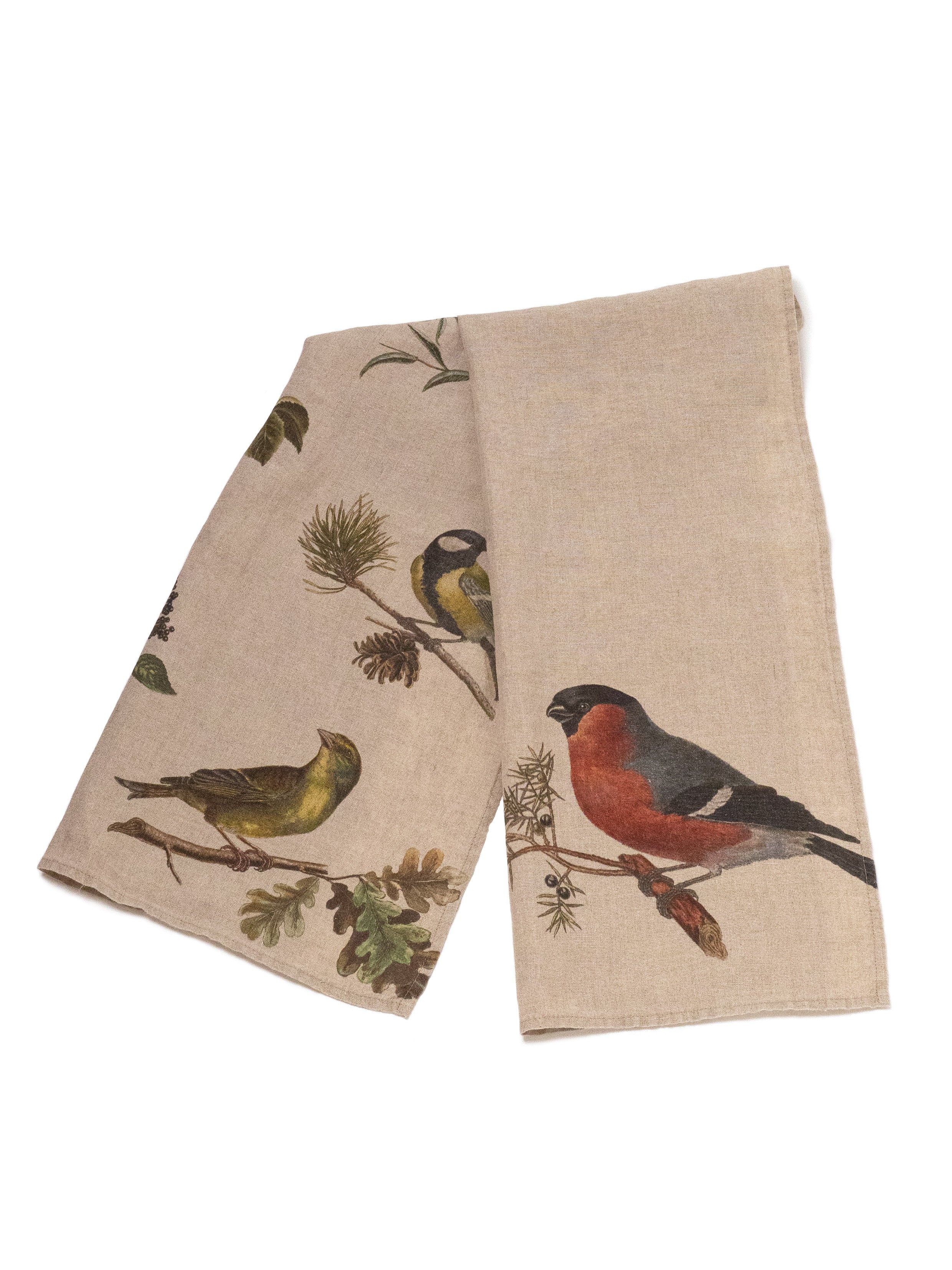 Linoroom “Small Birds,” Pair of linen printed tea towels.