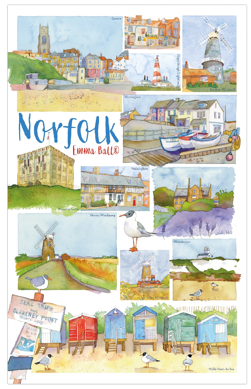 Emma Ball "Norfolk", Pure cotton tea towel.