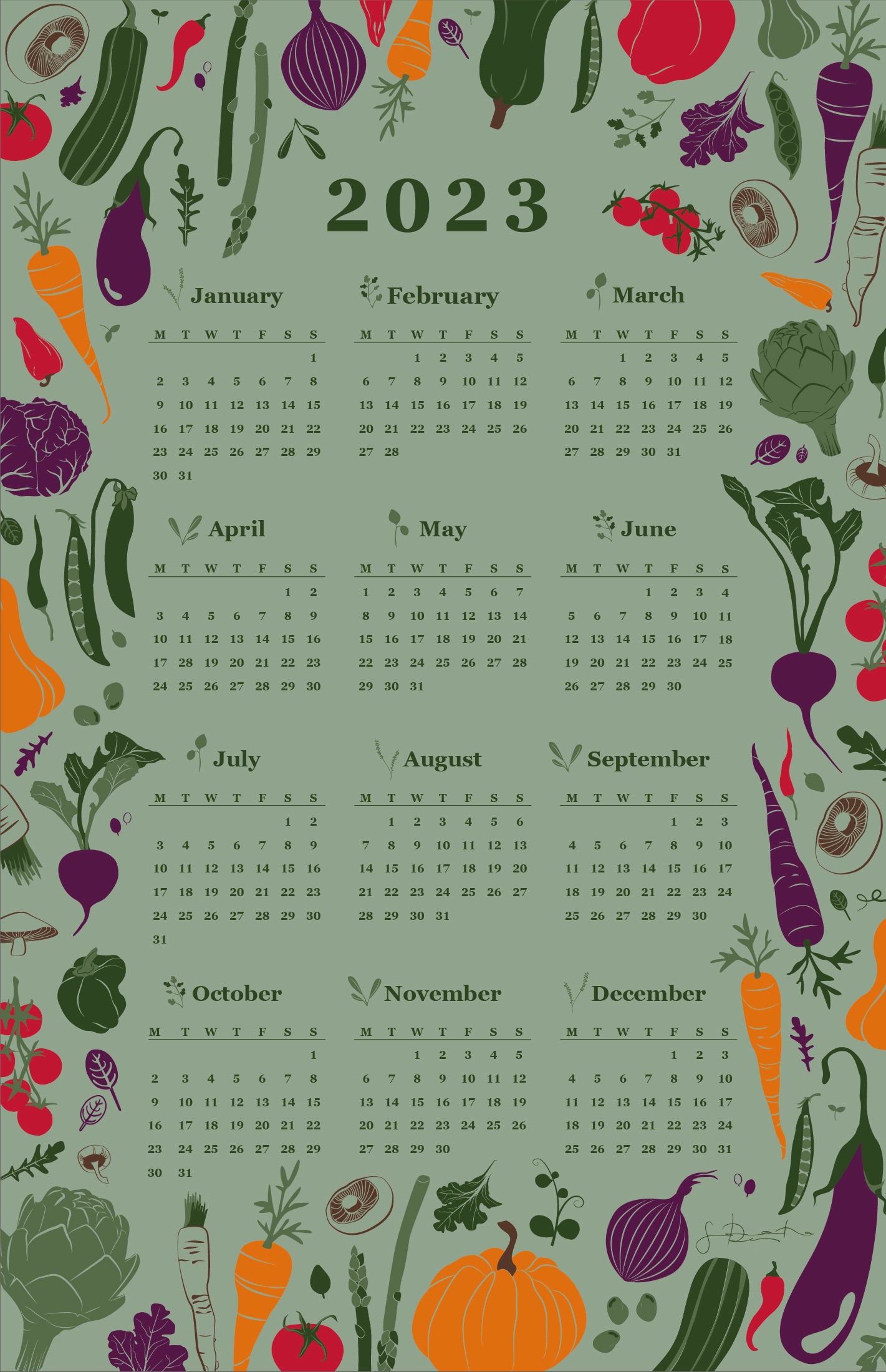 Home-Landing, “Garden Vegetables Calendar 2023”, Linen union tea towel. UK printed. (Copy)