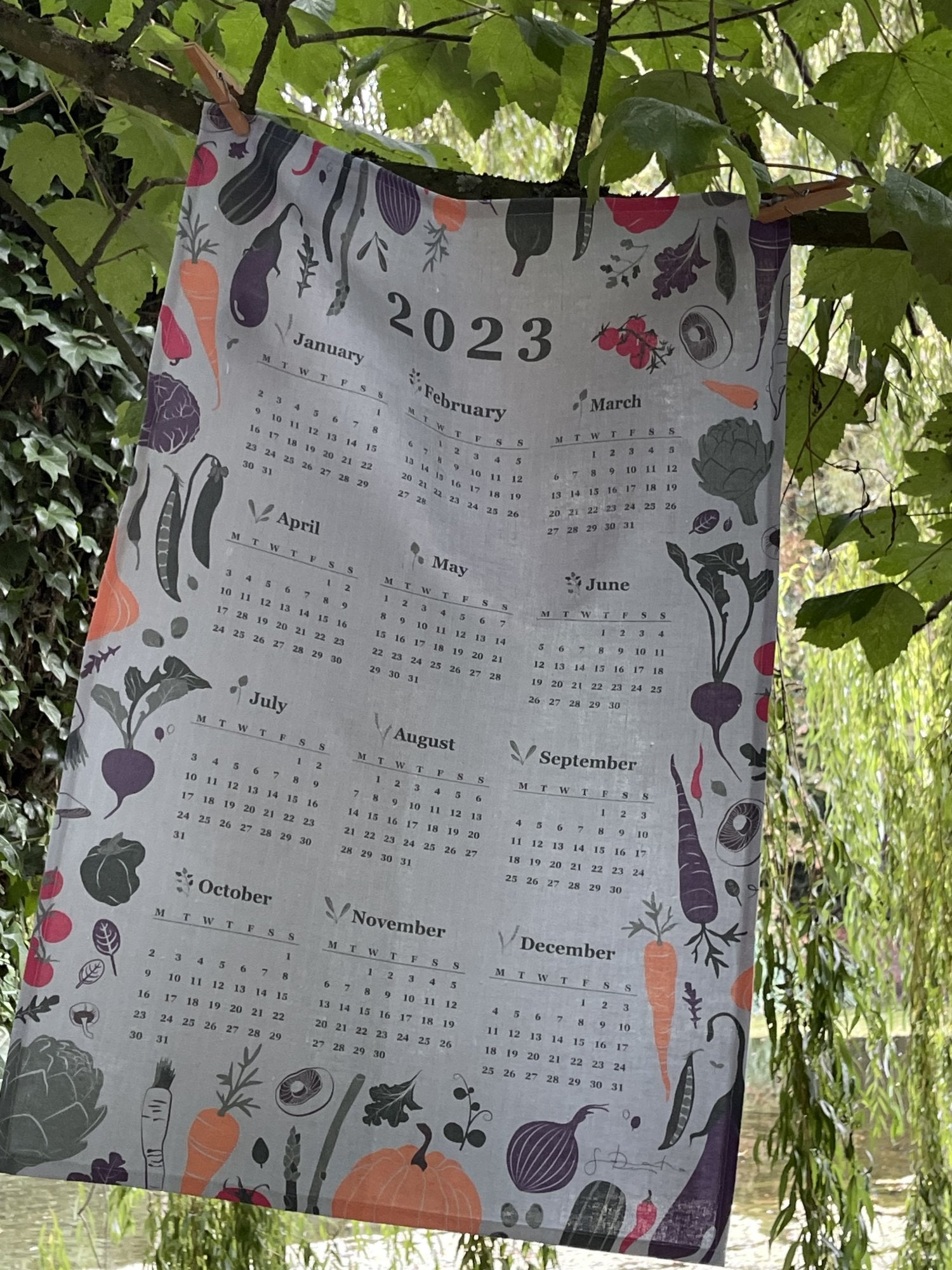 Home-Landing, “Garden Vegetables Calendar 2023”, Linen union tea towel. UK printed. (Copy)