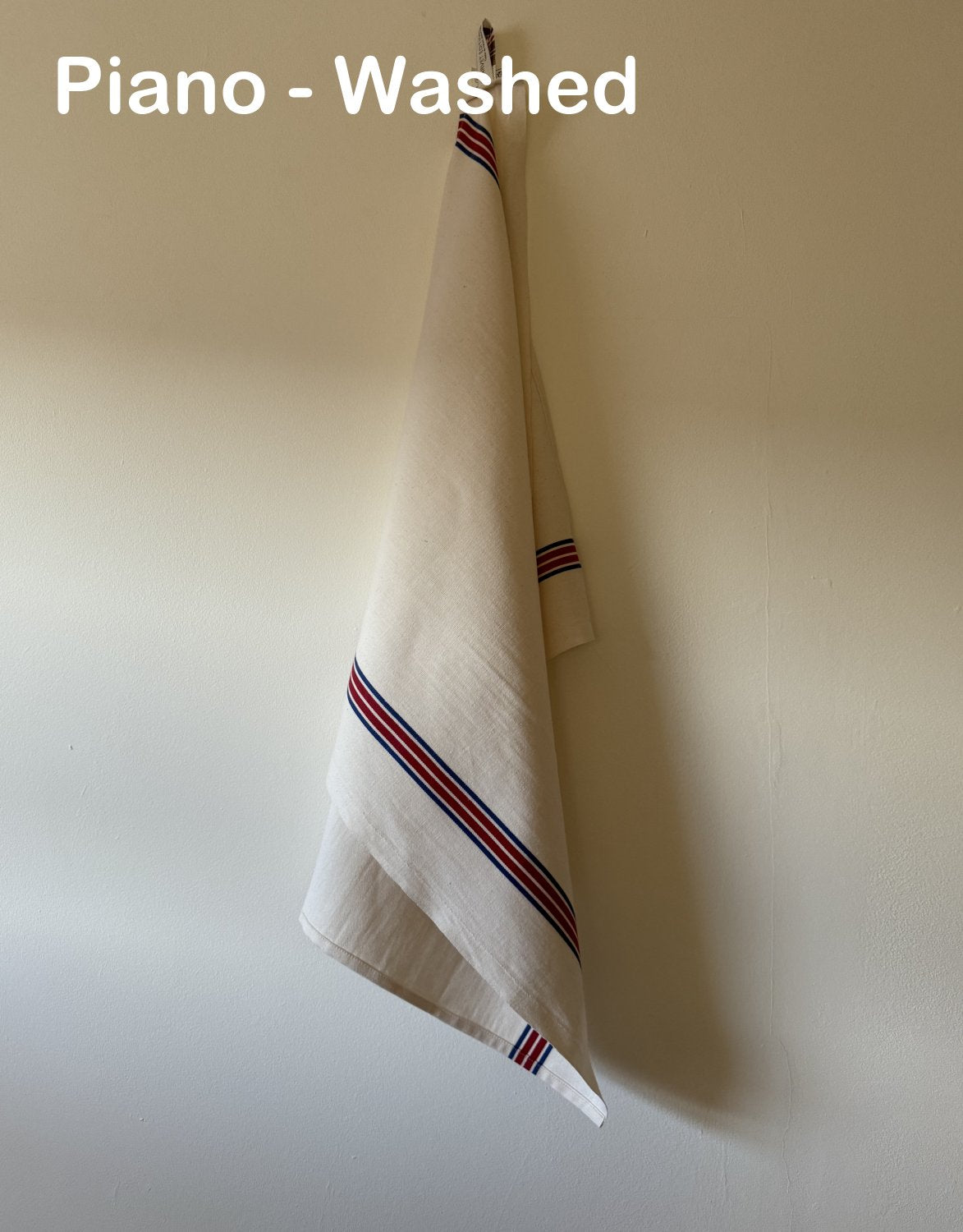 Charvet Editions "Piano" (Red / Blue), Washed, woven linen union tea towel. Made in France.