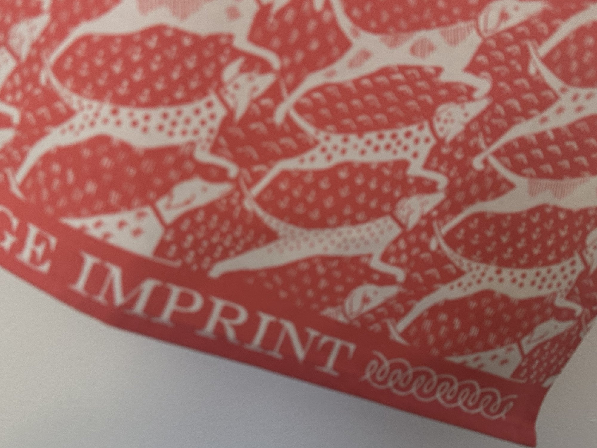 Cambridge Imprint "Dogs Coral", Pure cotton tea towel. Printed in the UK.