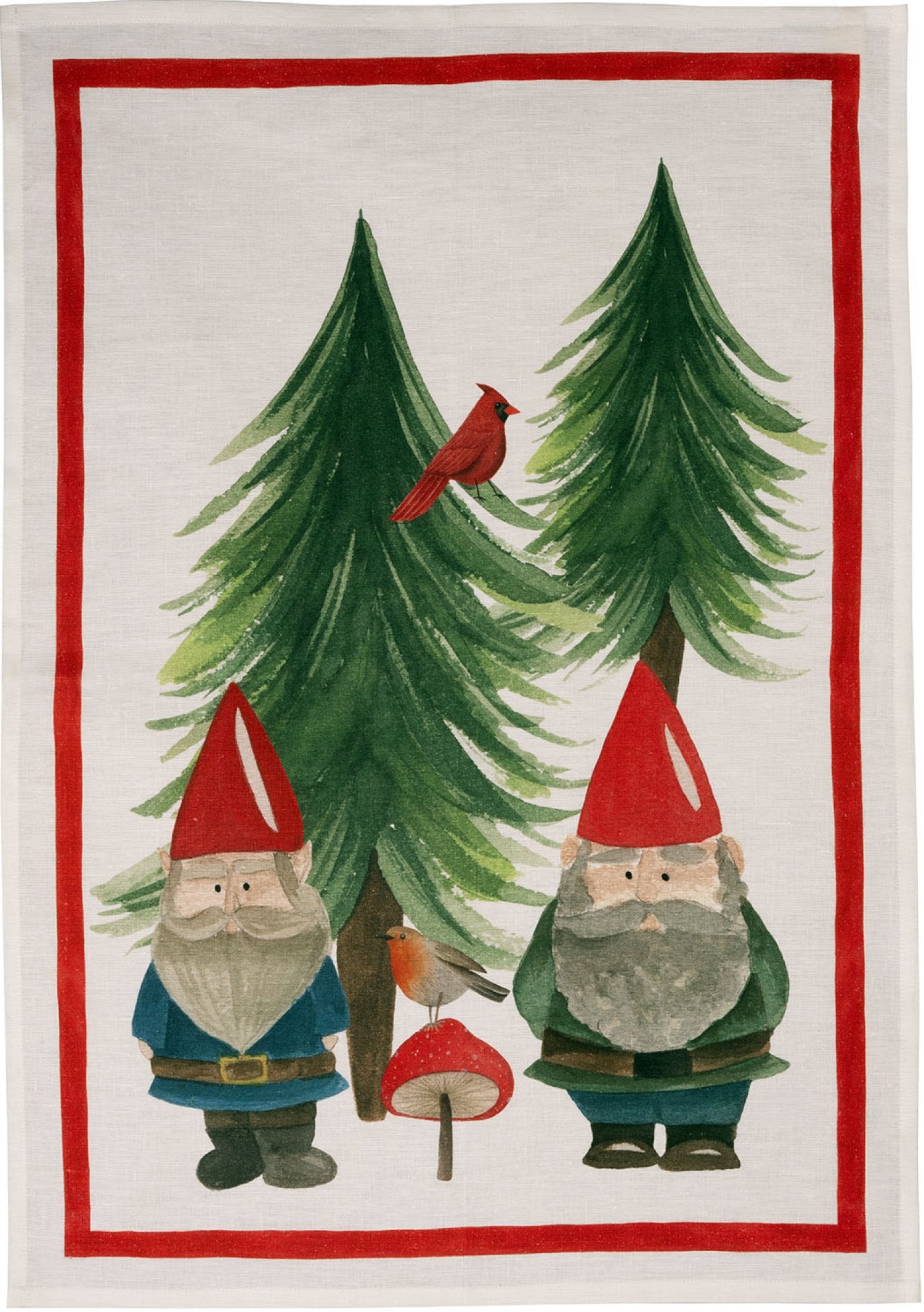 Tessitura Toscana Telerie, “Jolly Elf - Red”, Pure linen printed tea towel.