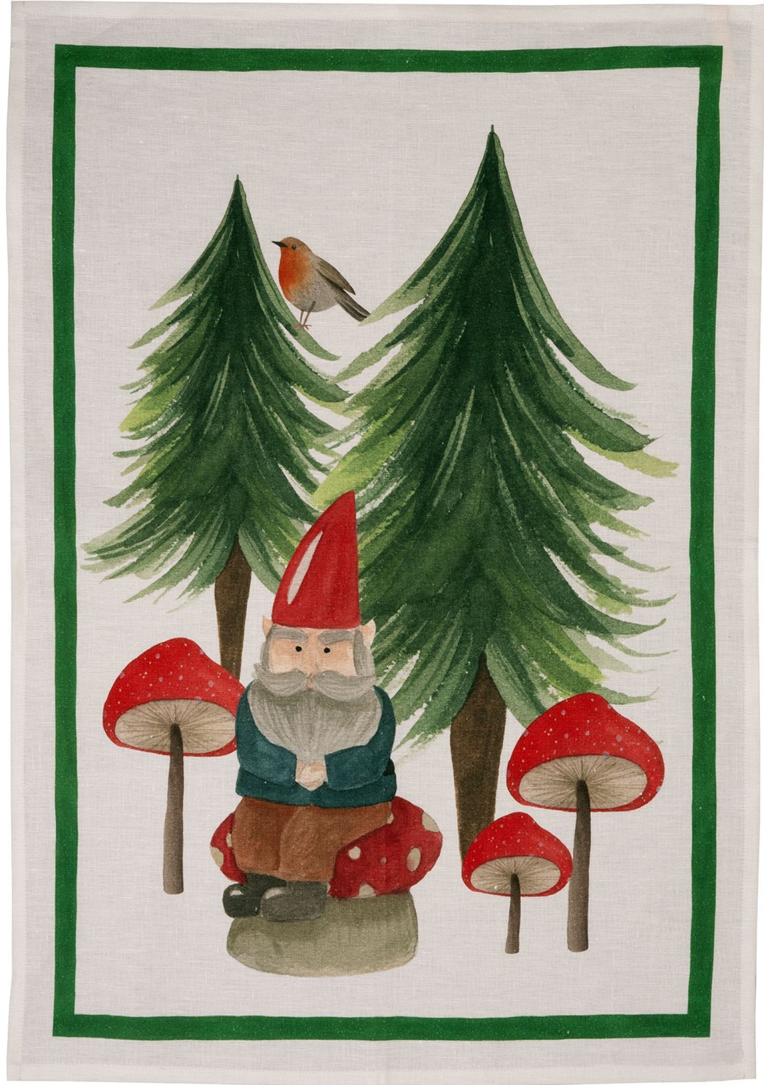 Tessitura Toscana Telerie, “Jolly Elf - Green”, Pure linen printed tea towel.